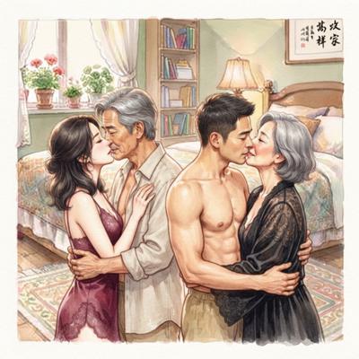 父子和他們的妻子一起玩